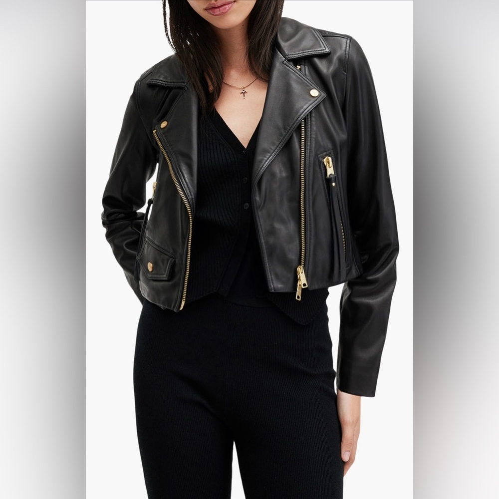 Allsaints Elora Black Leather Biker Jacket NWT